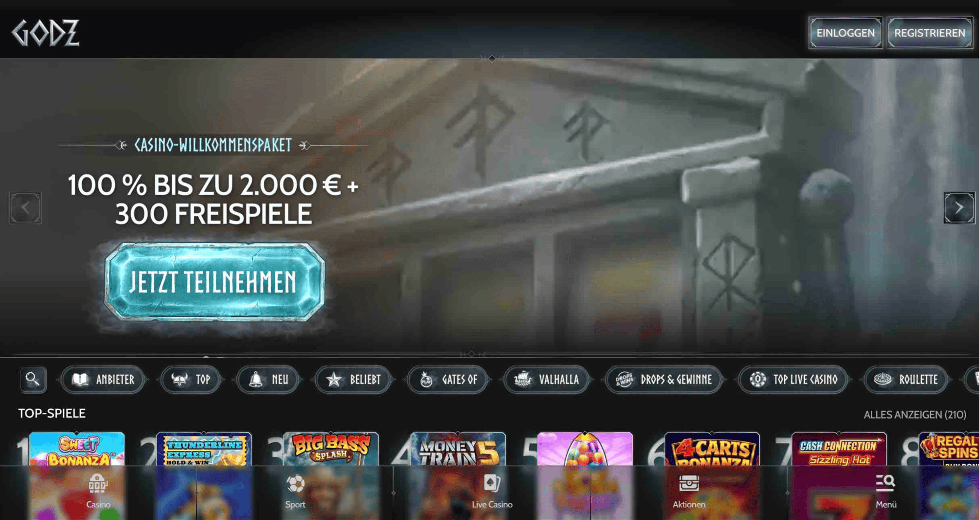 Godz – Einzahlungsbonus mit 300 Freispielen